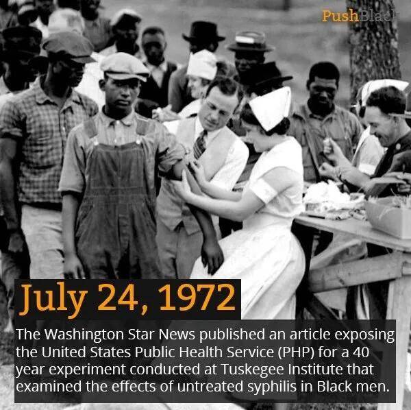 在二战期间染上的)以及200多名健康的黑人男性进行持续40年的人体实验