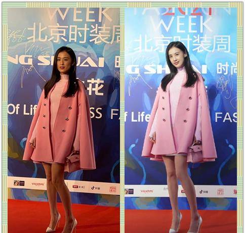 黑色 黄圣依穿上了粉嫩的裙子，气质不输范冰冰，两位美女太养眼了