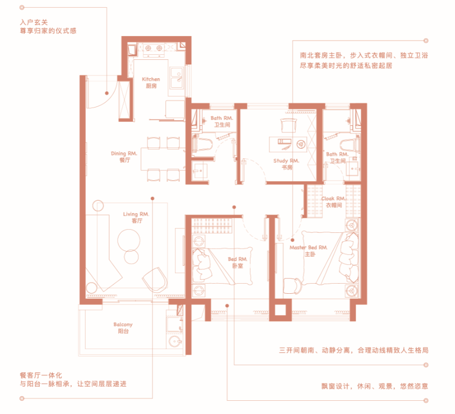 项目二期户型与一期基本一致,主力户型为建面约100㎡3房,约115㎡3房