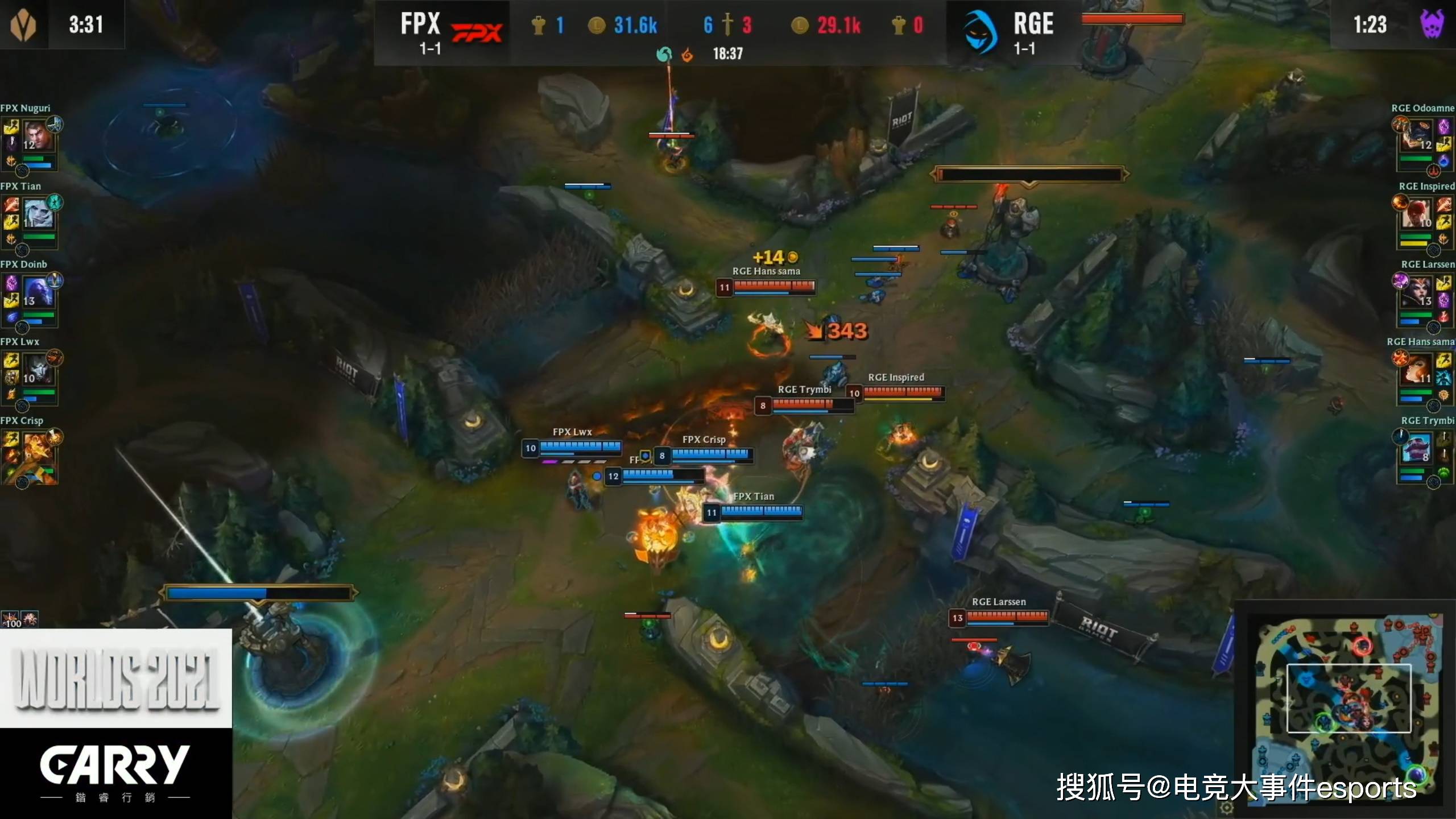 doinb|状态明显好转，FPX击败RGE！小组赛第一轮2-1收官，出线问题不大