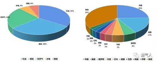 2020年全球主要能源消费结构及各国能源消费占比