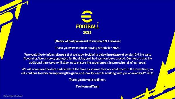 日期|《eFootball 2022》修复补丁官宣跳票 延期至11月初