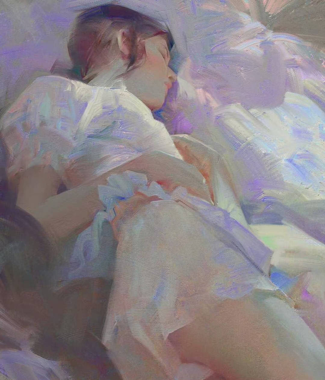 插画 高级油画质感插画作品，笔下的白衣少女太梦幻了