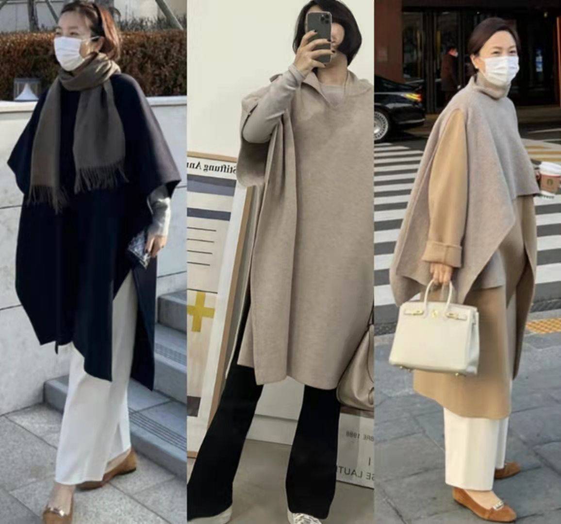 大衣 “斗篷式外套+平底鞋”,才是50岁冬季最佳搭配,舒适高级又气质