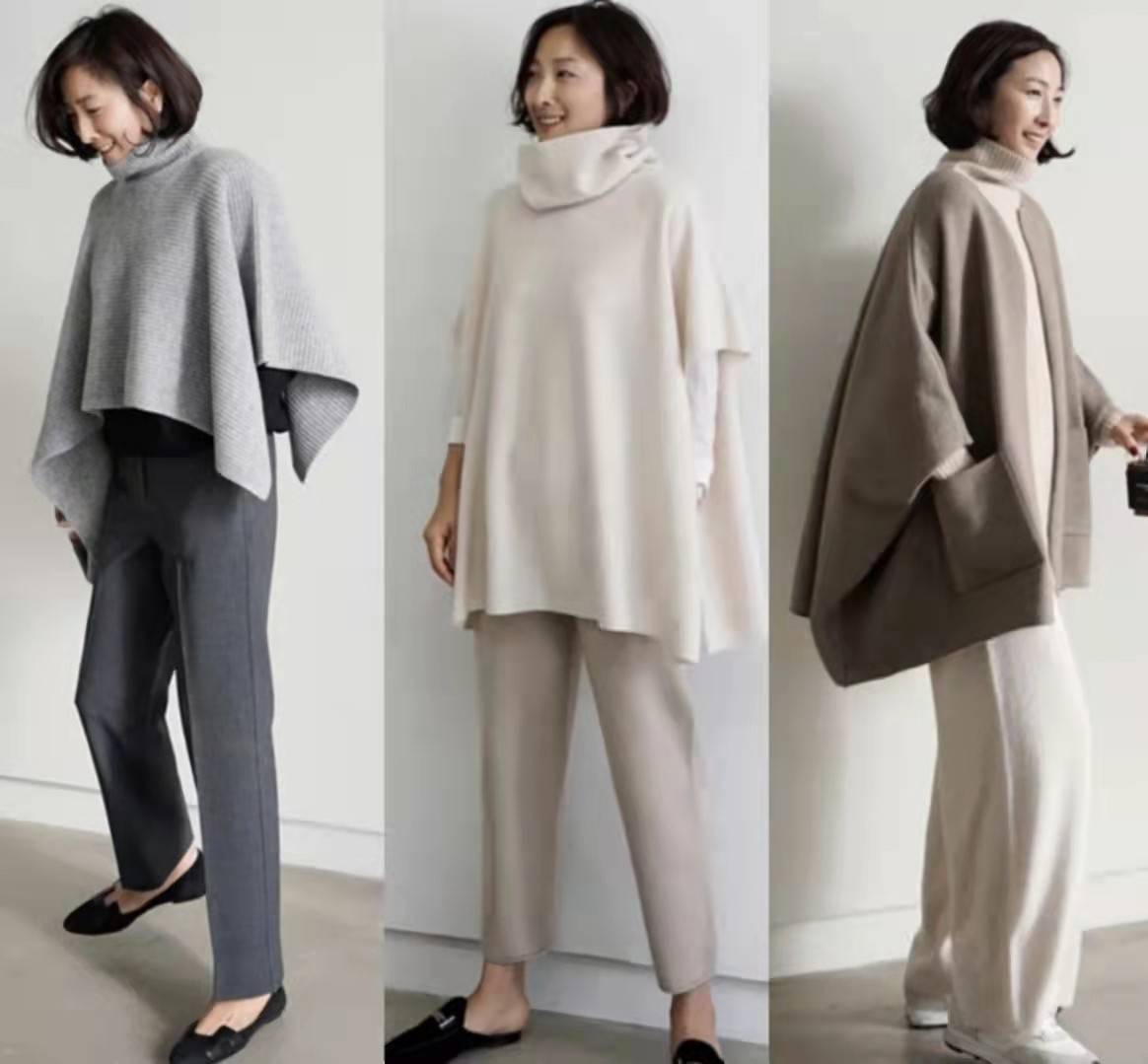 大衣 “斗篷式外套+平底鞋”,才是50岁冬季最佳搭配,舒适高级又气质