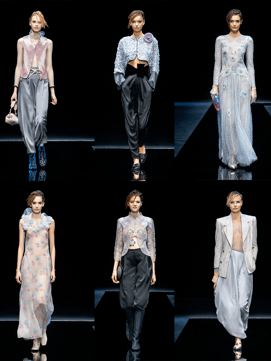 螺旋 Giorgio Armani 2021秋冬，阿玛尼的深色服装，螺旋立体装饰的活力与时尚