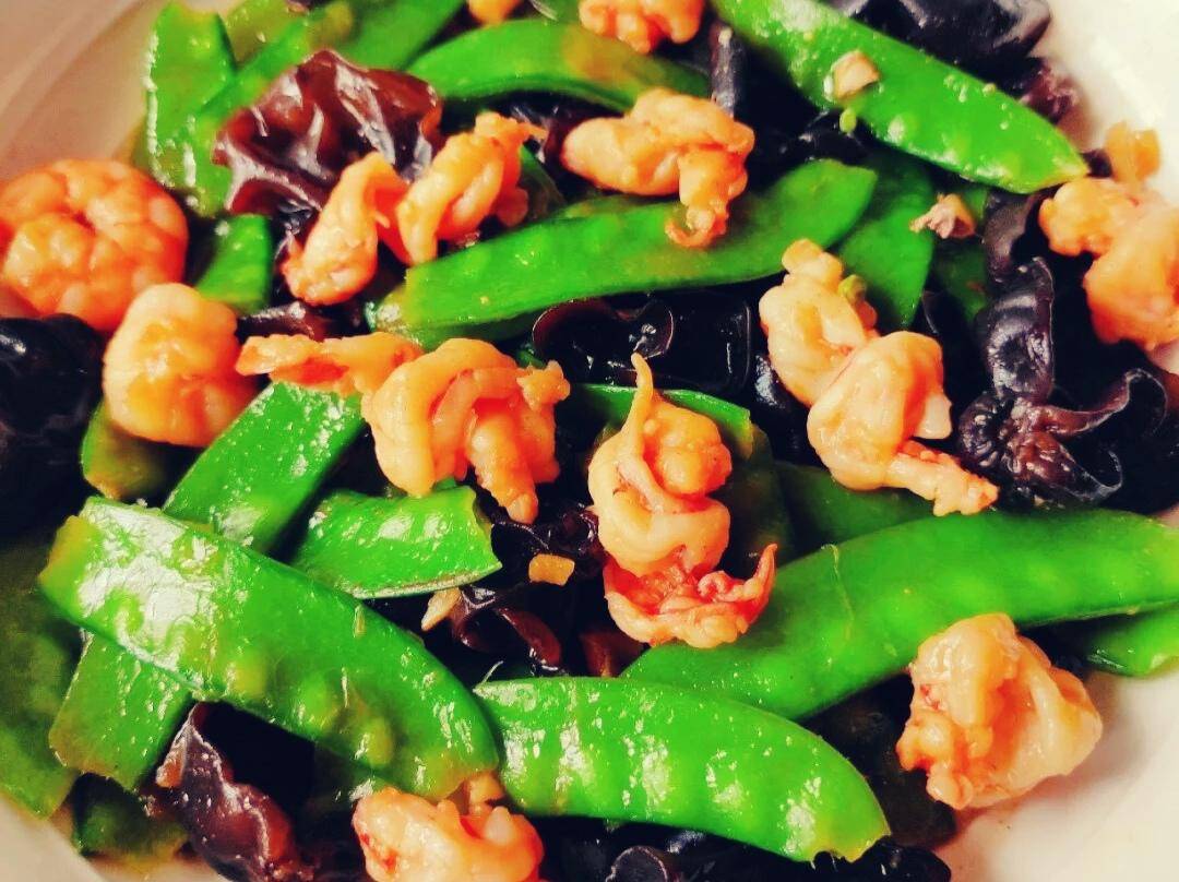 原创荷兰豆木耳炒虾仁豆角丝炒肉韭菜炒肉丝