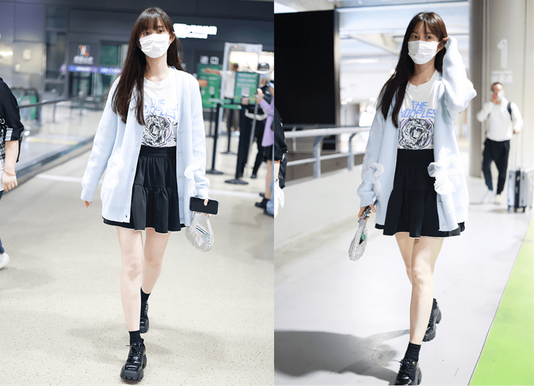 显得 孟子义的私服颜色虽然老气了点，可穿着却好美，像邻家小妹妹