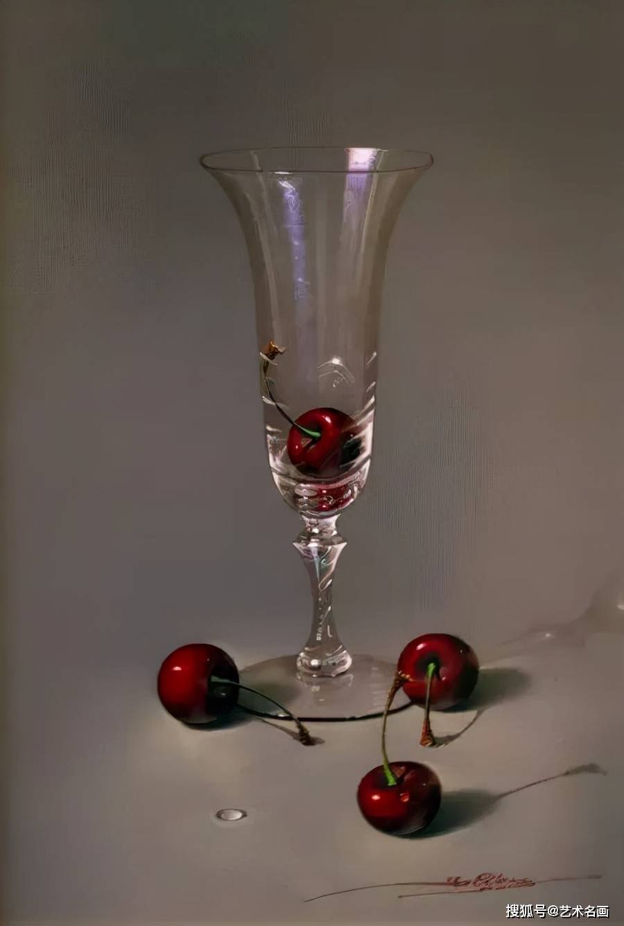 西班牙超写实画家javiermulio的透明玻璃杯具油画作品