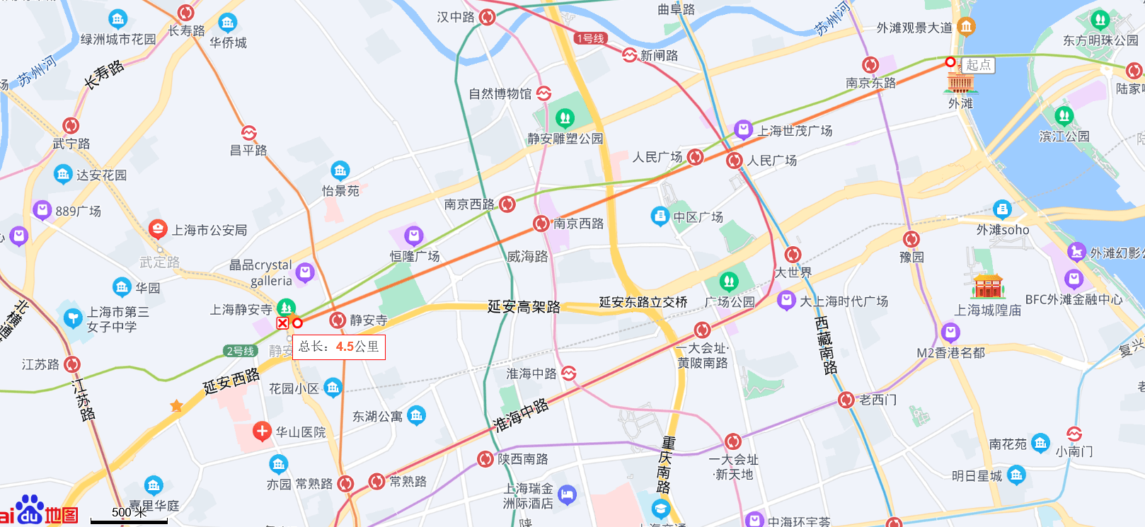 整条南京路,从南京东路外滩到南京西路尽头静安寺美丽园, 这条路的总