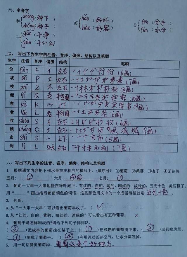 最適合家長的複習材料語文二年級上冊葡萄溝複習方法