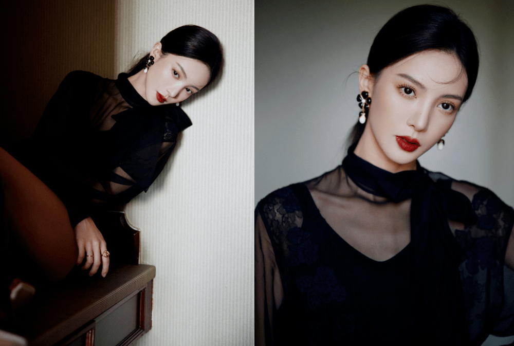 身材 被金晨的“国风”造型惊艳了,穿黑碎花吊带裙身材有料,曲线撩人