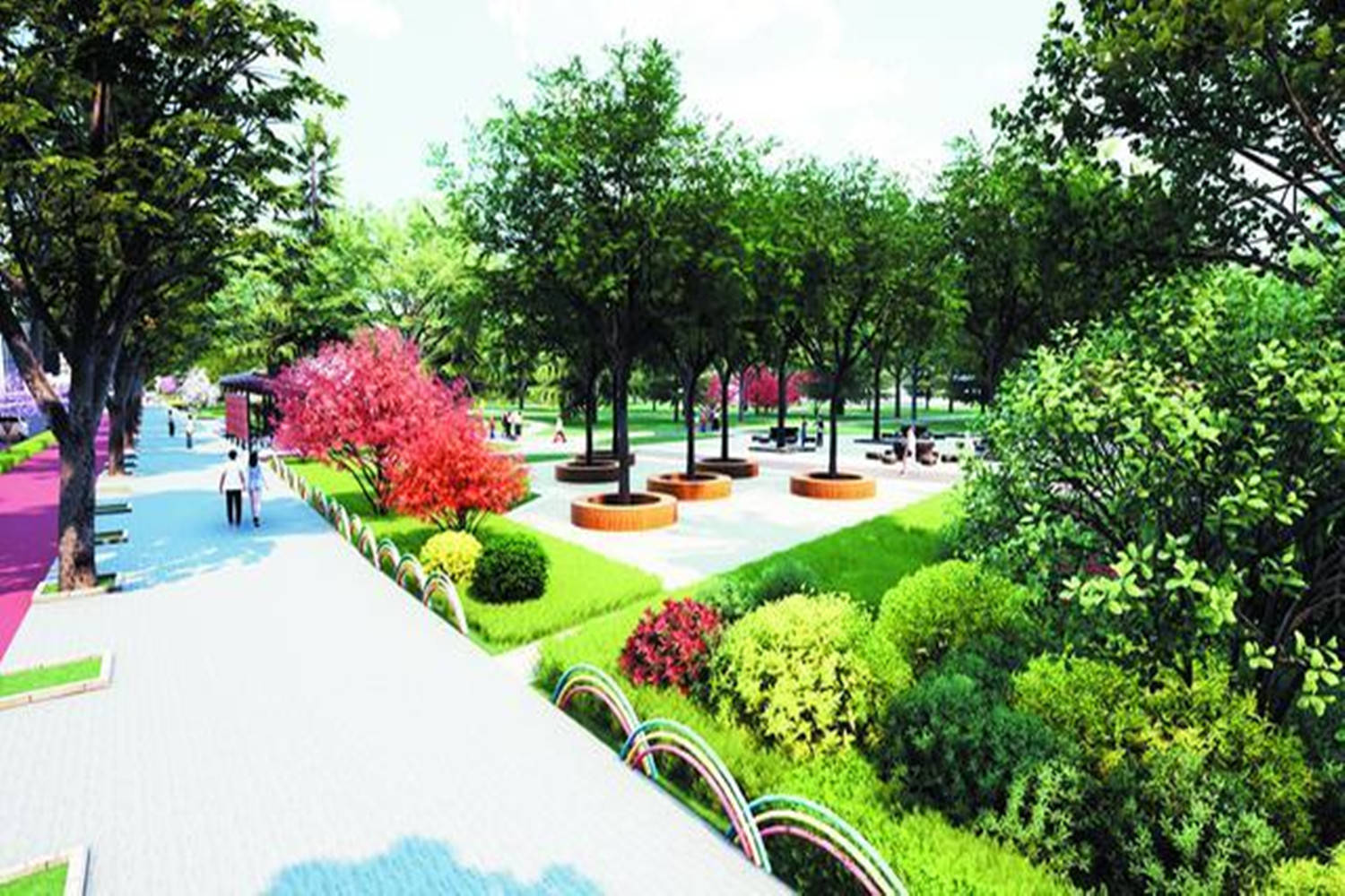 淄博一公园进行提升改造,功能区增加,设施更完善