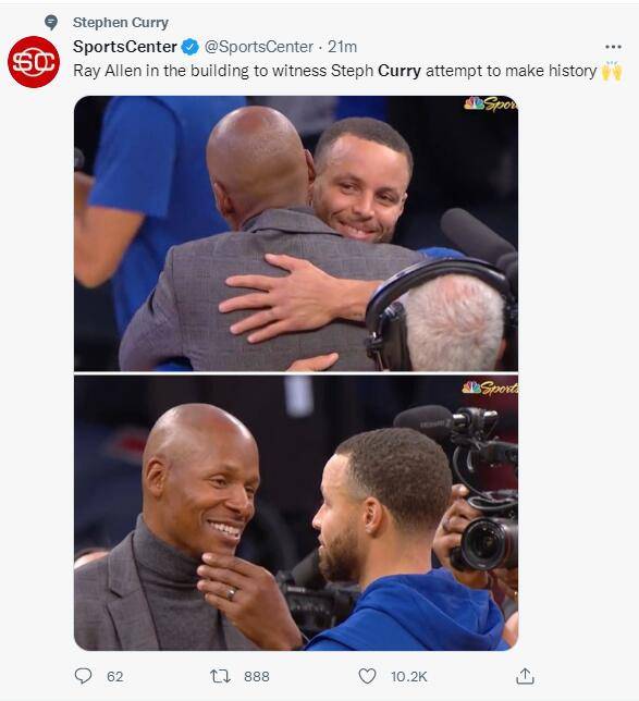 雷阿伦|2974个三分历史第一！NBA官方连续庆祝，全美转发库里纪录消息