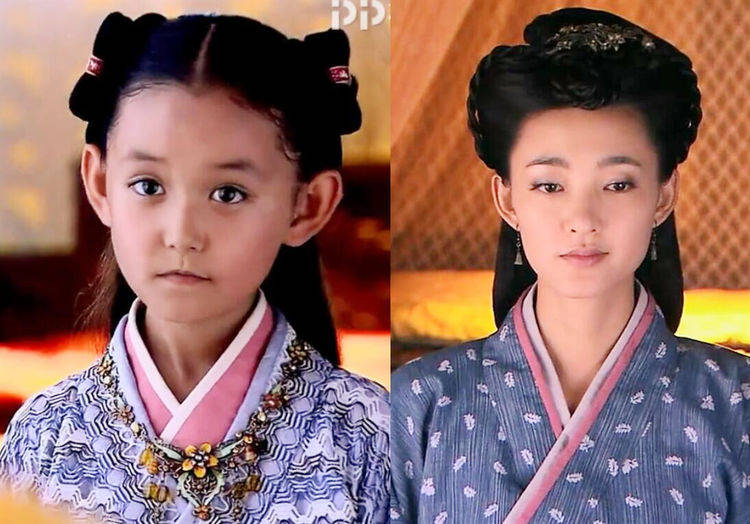 原创古装女子长大前和长大后的对比风晴雪小时候是胖子