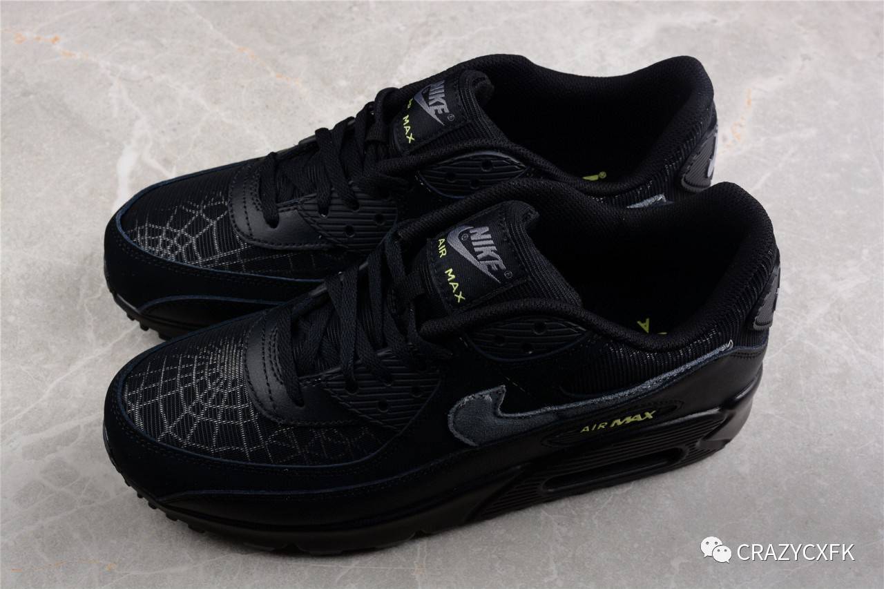 耐克nike air max 90 spider web 黑绿万圣节蜘蛛网半掌气垫运动鞋_皮