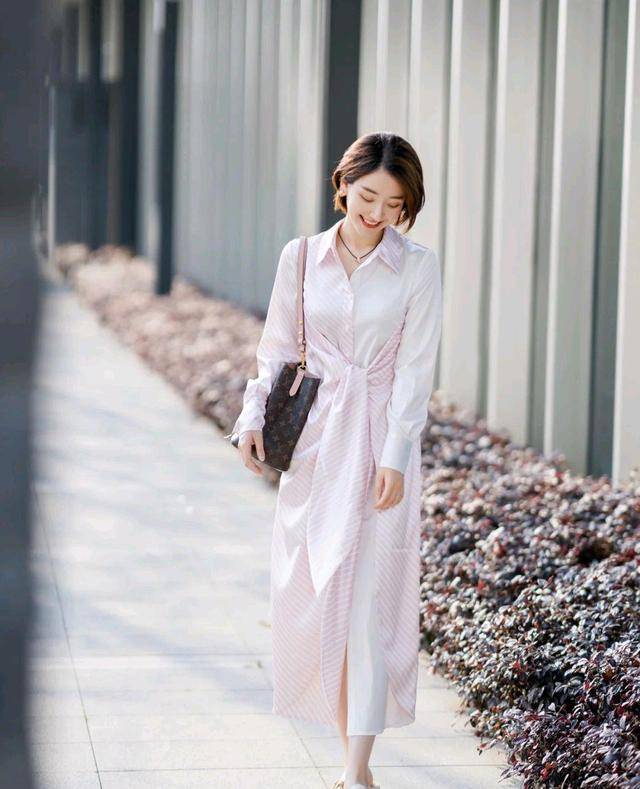 原创条纹衬衫裙穿搭