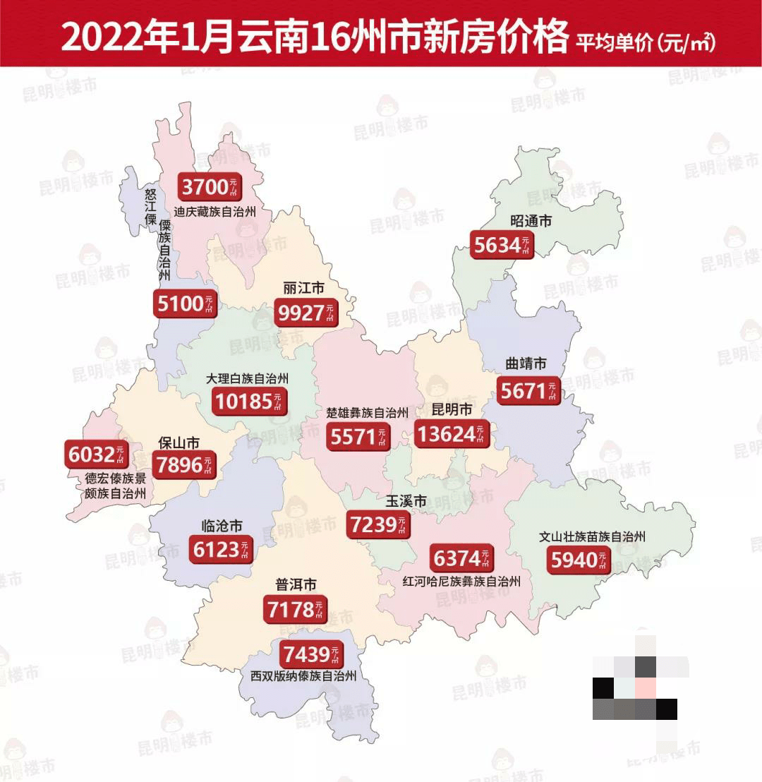 1月云南16州市房价地图出炉你的家乡是多少