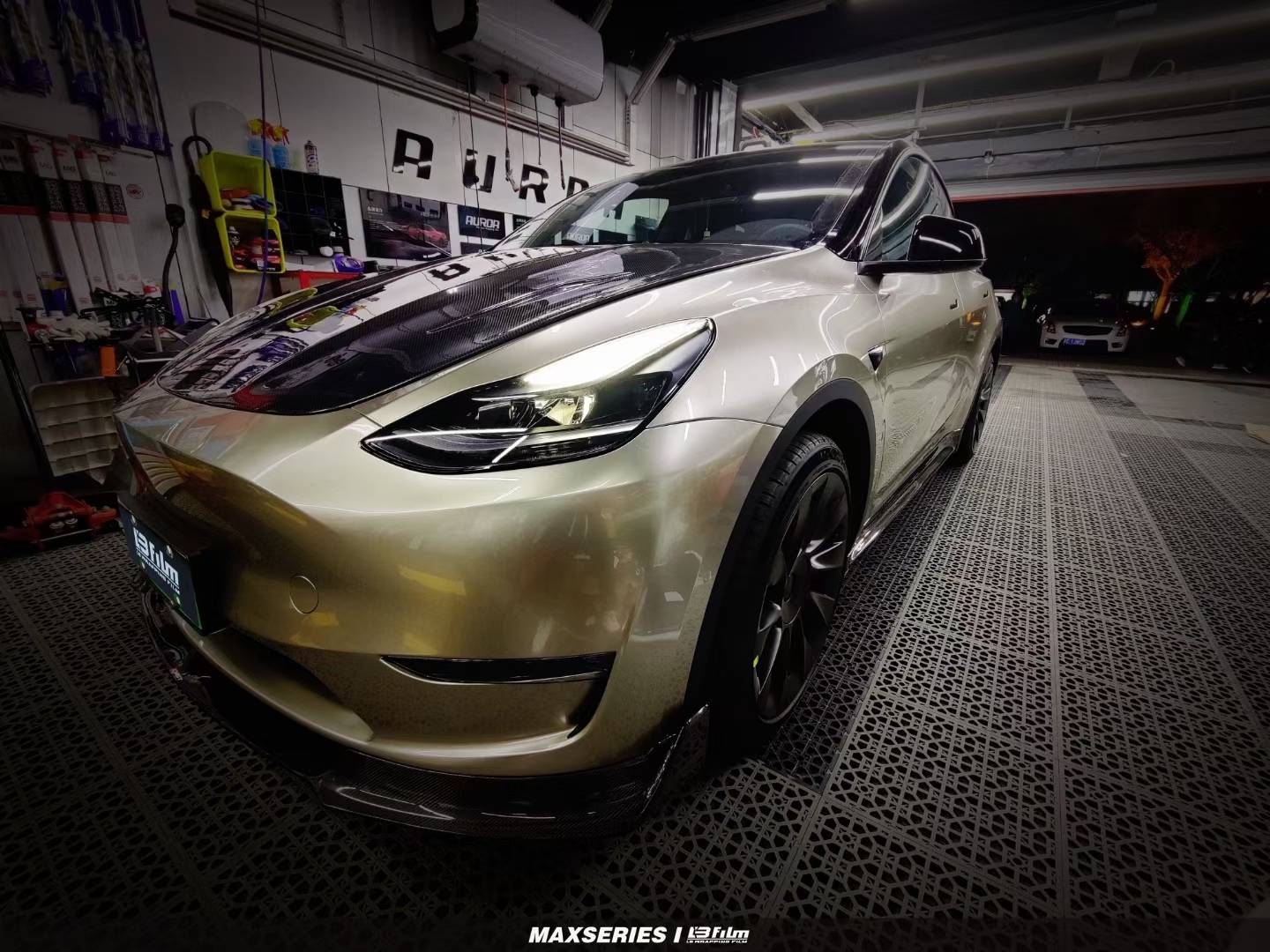 (lbfilm)特斯拉-modely 汽车贴膜lb改色膜液态金属香槟金