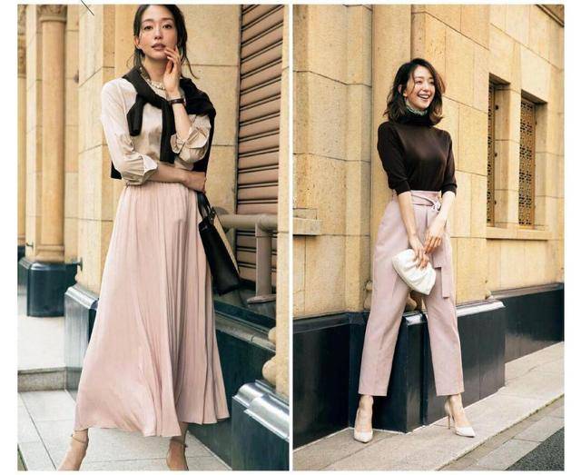 棕色 蓝色上衣+白色直筒裤