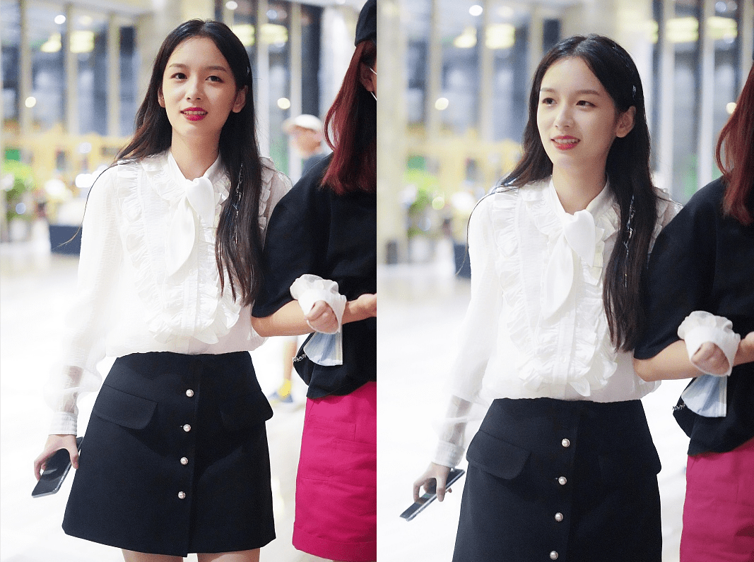 整体 周也的“筷子腿”好迷人,姜黄色针织衫配A字裙温柔高级,超养眼