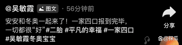 生下|吴敏霞庆祝生下“冬奥宝宝”，一切都很“好”，网友猜测儿女双全