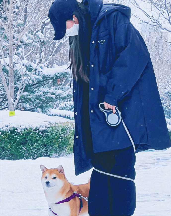 过程 杨幂看着和小女孩一样，下雪天穿着笨重棉服出门，圆圆鼓鼓很可爱