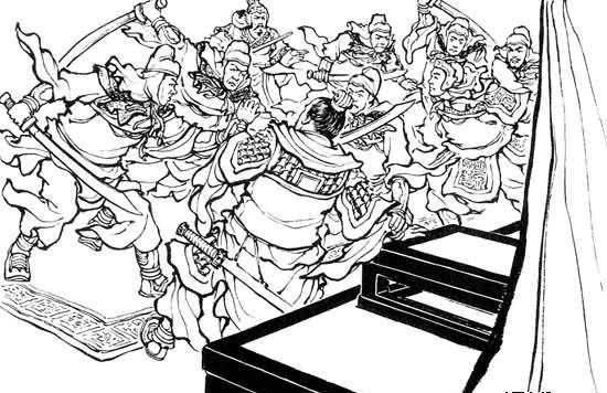 "沈敬仁和怀着一腔怒火的亲兵闻言出场,王镇恶当场被砍死在帐中.