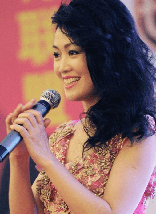 梁小冰穿复古印花礼服充满华丽气息发福不少却依然是港风美人