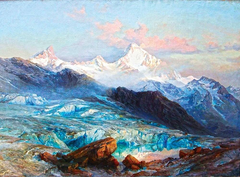 德国艺术家爱德华·西奥多·康普顿 气势宏伟的山脉风景画_水彩_人物