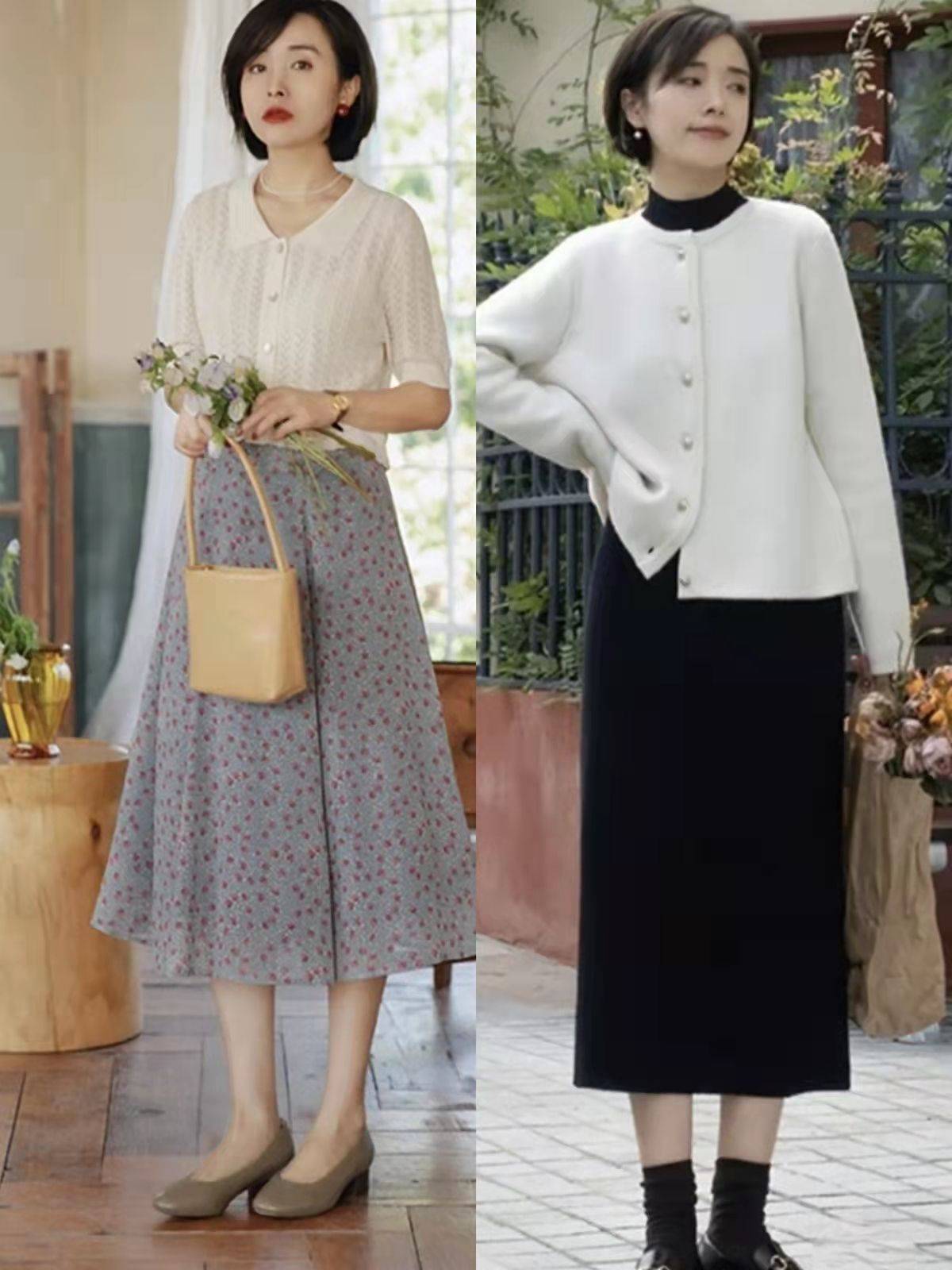 小腿肚 再不穿“奶奶衫+长半裙”就真来不及了，优雅又时尚，照着搭稳赢