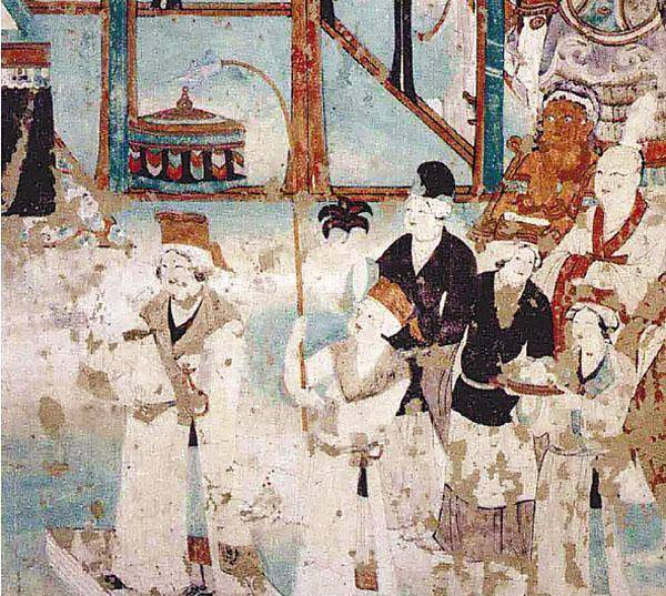 原创中唐敦煌莫高窟第159窟吐蕃赞普礼佛图中的传统服饰