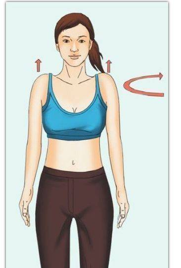 上身运动同时向左绕环,再向右绕环,也可做两腿分开向内绕环,向外绕环