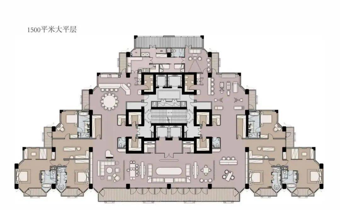 其中一号楼内的户型为建面约750-1500平二号楼内的户型为建面约370
