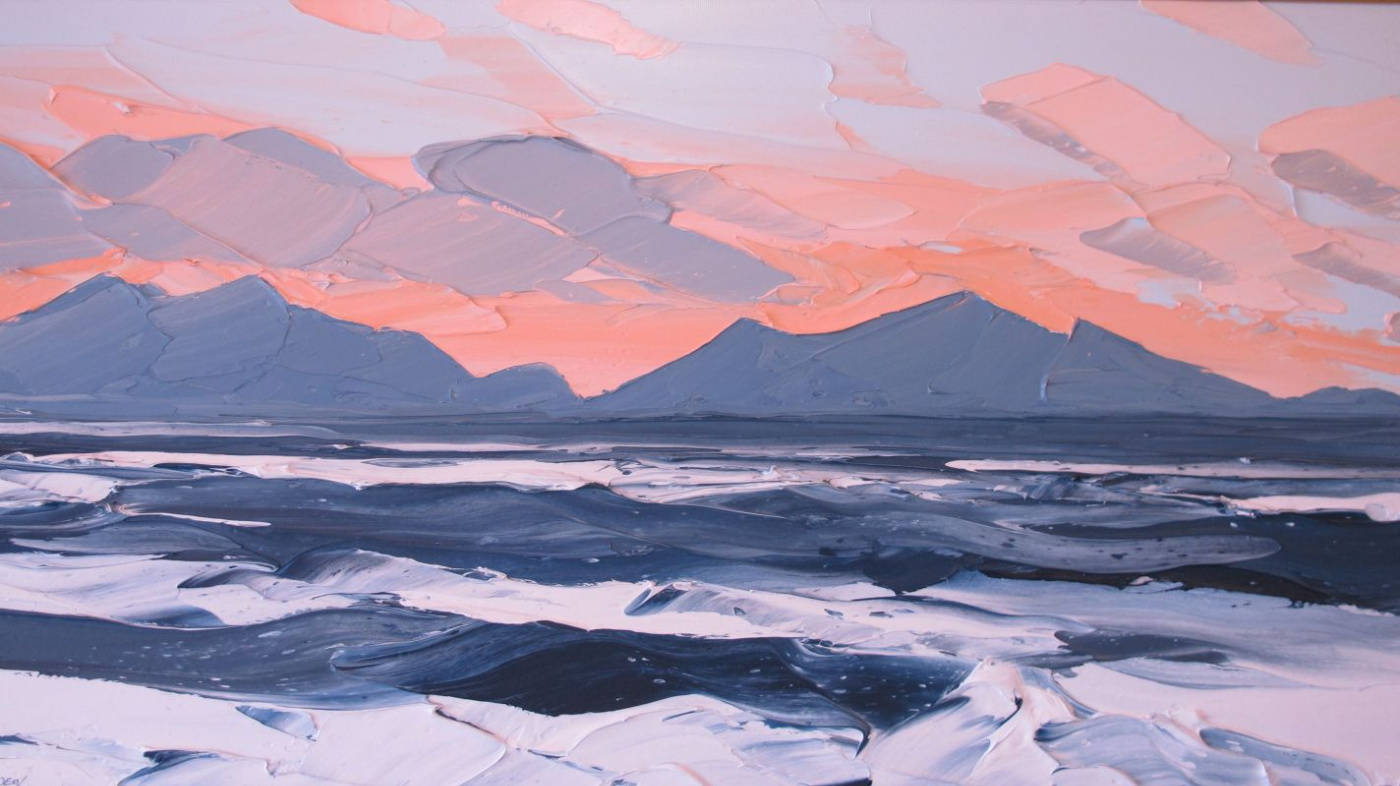 刀刮出大自然的美简洁有力的风景油画