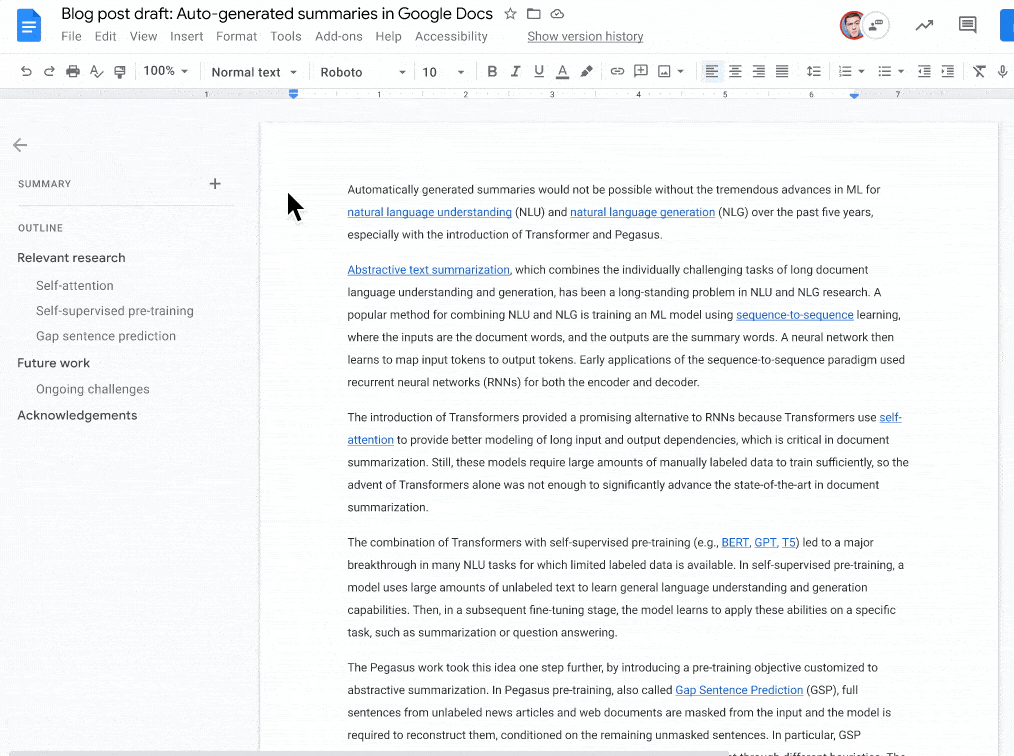 谷歌Docs，现在已经可以自动生成文本摘要了