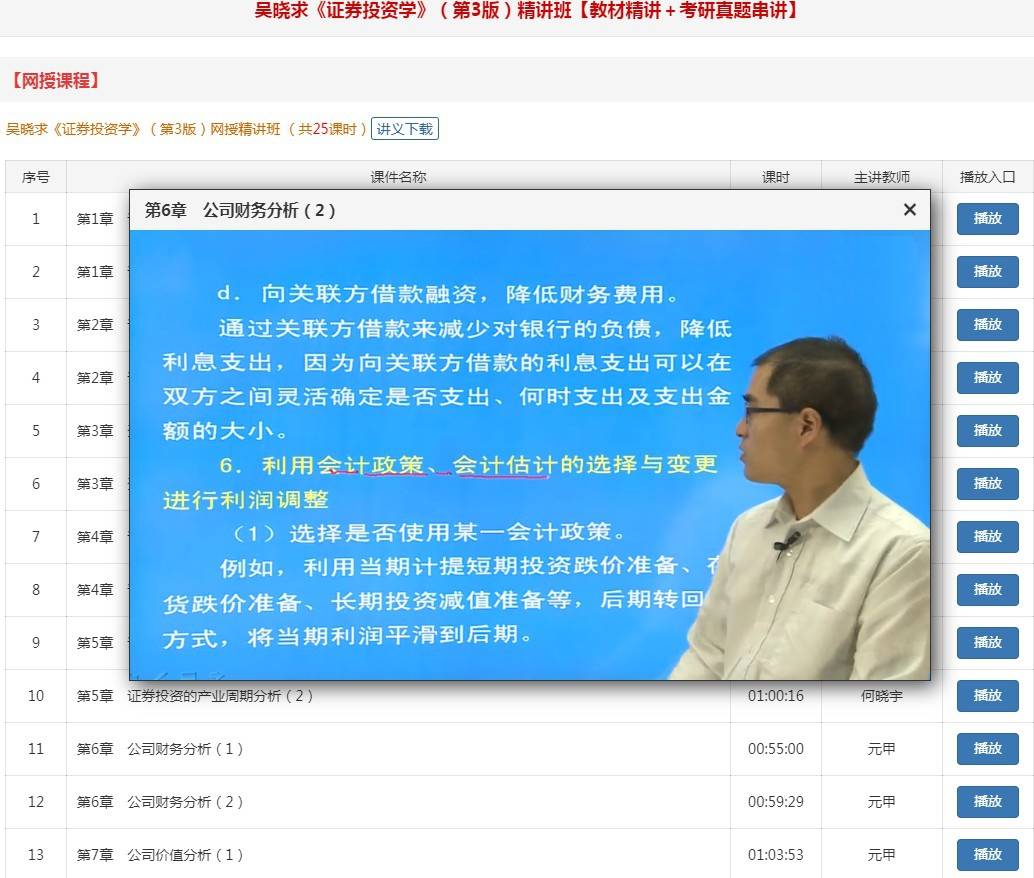 吴晓求证券投资学第三版视频网课