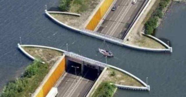 荷兰最独特的一条公路，冲入河中的视觉感，车辆从水下驶过