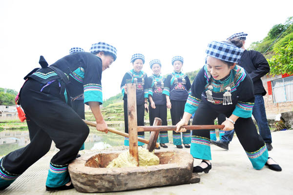 3月31日,在罗甸县罗悃镇河西村,村民在制作清明粑(班方智 摄)3月31日