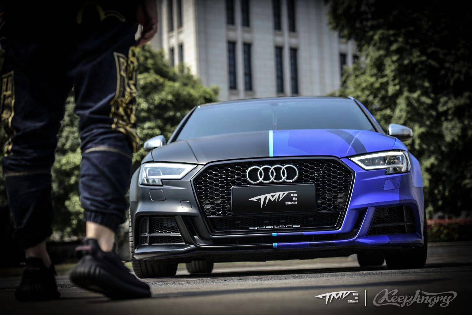 奥迪s3黑武士迷彩定制双拼改色膜tmd潮牌