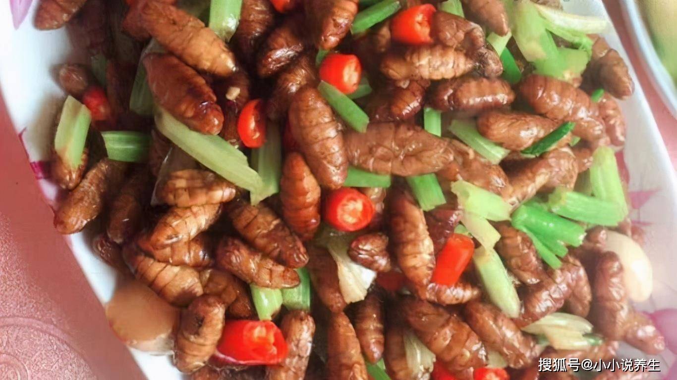 芹菜炒蚕蛹芹菜炒蚕蛹,美味又营养,芹菜中的铁元素比较高,有着补血