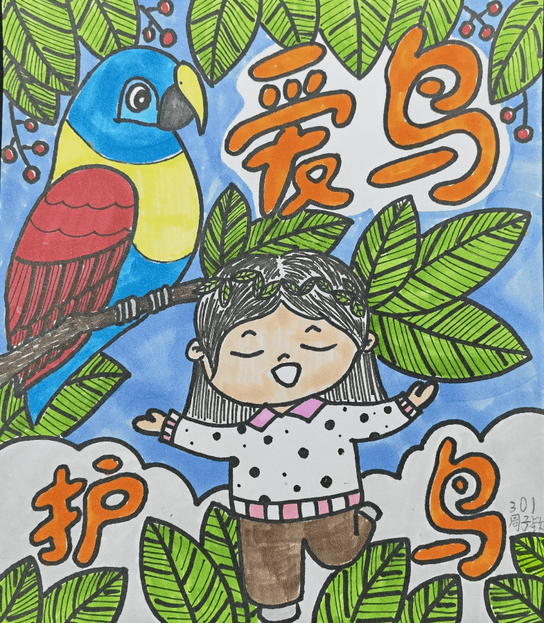 爱鸟周儿童画作品图片