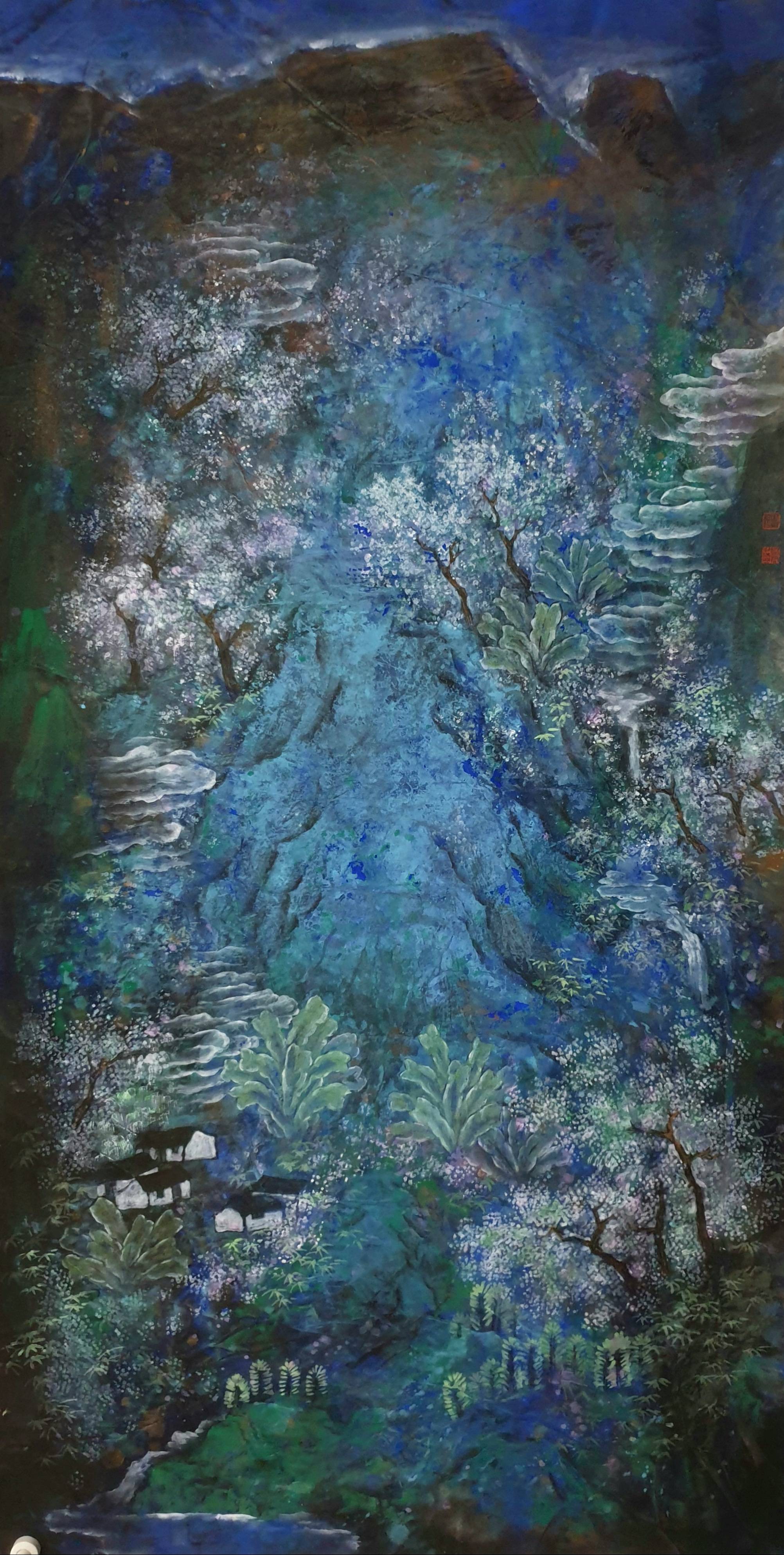 国艺新风尚山谷幽然草木泽生赏孙晓君的岩彩山水画