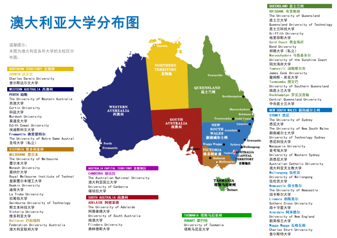 澳洲留学1张图带你了解澳洲大学地理位置你最想去哪个城市读书