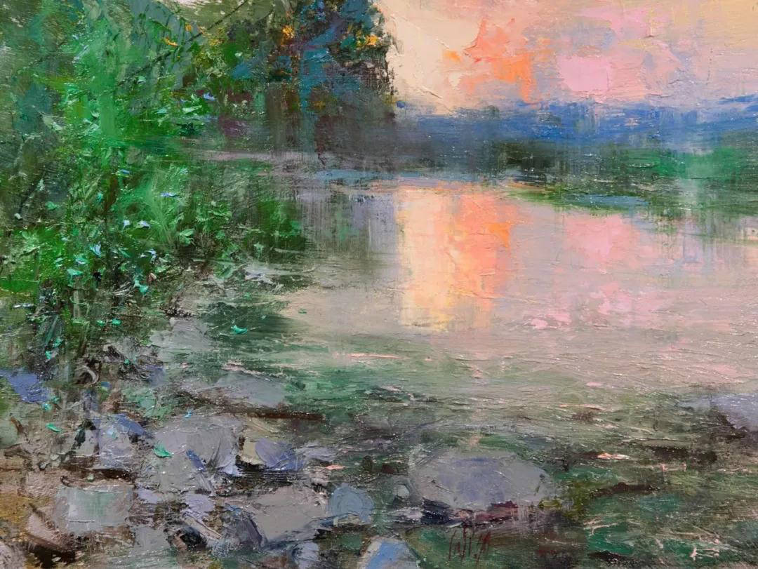 光感逼真他的油画水面就是这样美