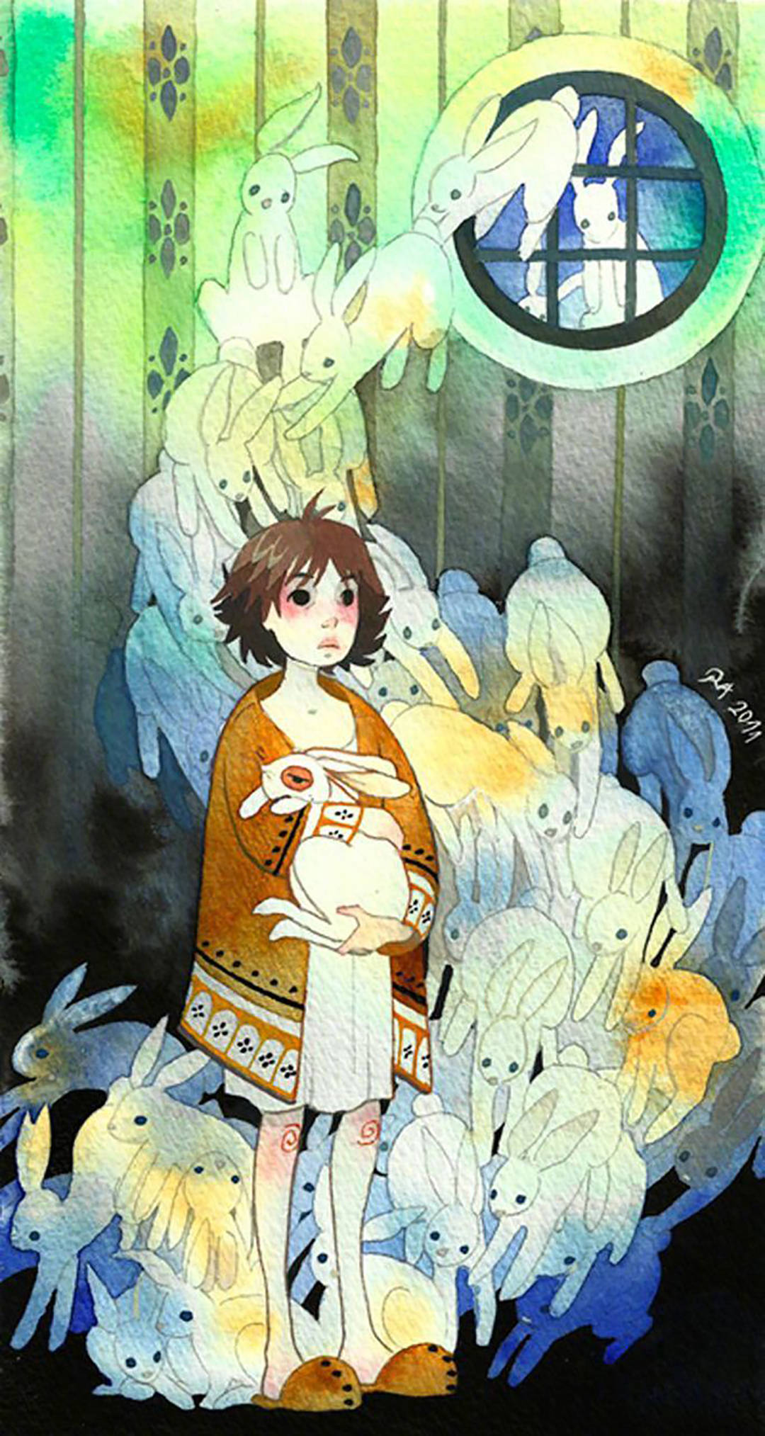 充满故事性的梦幻水彩插画,将灵幻的爱情故事描绘地淋漓尽致