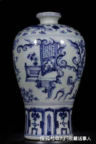 明代，青花人物故事纹梅瓶_束颈_用器_厅堂