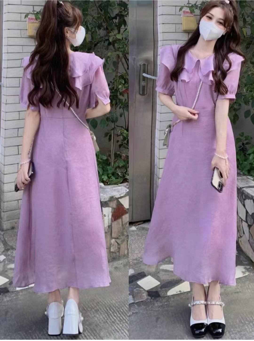 紫色裙子配上衣搭配图图片
