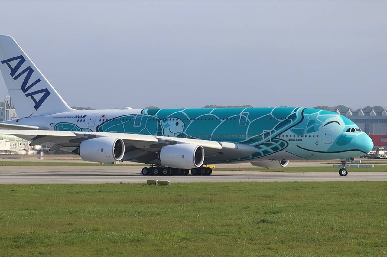 交付给全日空航空公司的第一架a380是蓝色的,第二架是绿色的,第三架