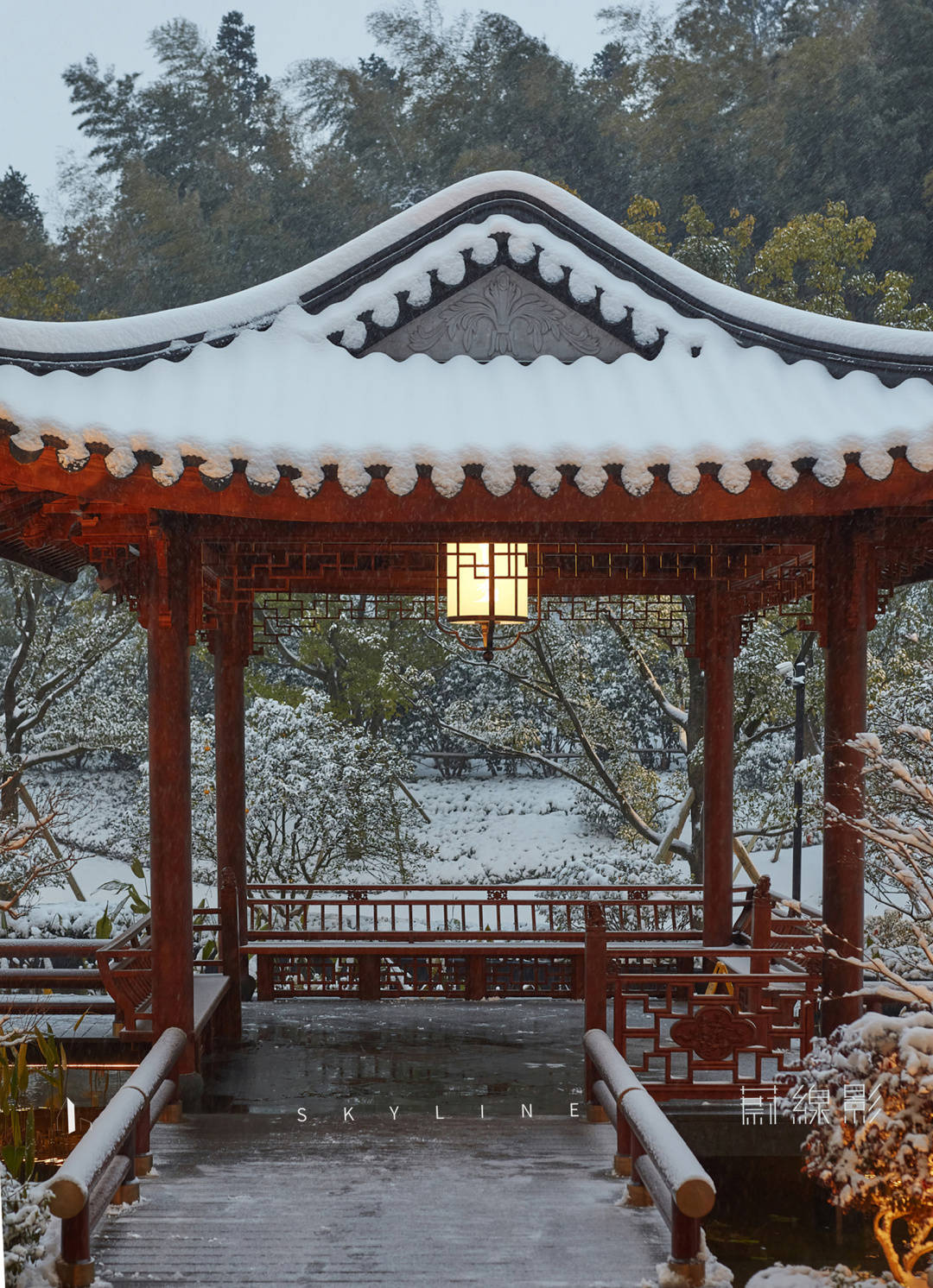 凉亭雪景图片